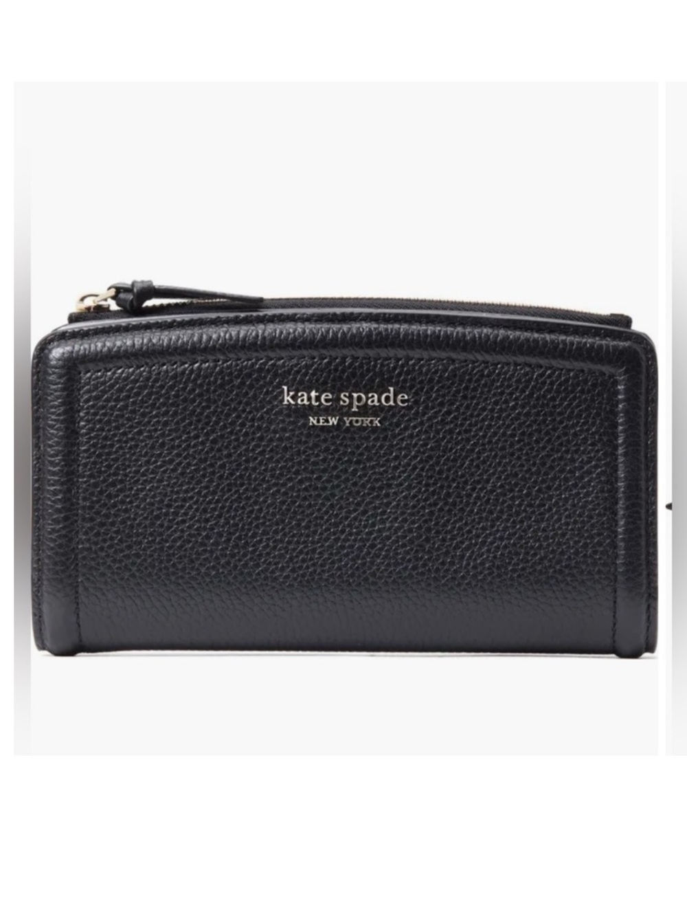 ✨NWT Kate Spade New York Black Knott Pebbled Leather Slim Zip Wallet